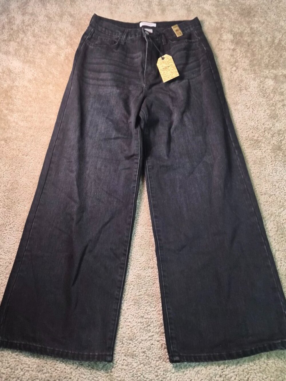 Vibrant MIU Jeans Wide Leg Womens Juniors Size 13 30 Black Boho Baggy NWT F833